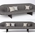 Modern Gray Ribbed Sectional Sofa With Light Cushions And Black Legs 3d model