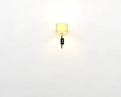 Modern Wall Sconce With Light Colored Lampshade And Black Fixture On White Interior Wall 3d model