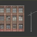 Classic Bricked Residential Building with Red Roof Multiple Windows and Street Lamp