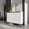 Modern White Shoe Cabinet In Entryway With Decorative Plant Vase And Slippers