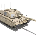 Modern Armored Sand Colored Military Tank With Long Cannon Tracks And Antennas
