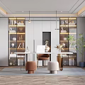 Modern Study Room Interior With Open Bookshelves Desk Chair And Pendant Lights