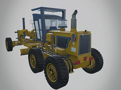 Yellow Heavy Duty Grader with Large Tires Cab and Mechanical Structure 3d model