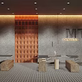 Modern Café Interior Design with MT CoffeeTea Sign Wooden Grid Wall Hanging Lights and Benches