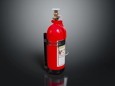 Red Fire Extinguisher with Black Bracket for Safety Protection on Dark Background 3d model