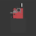 Red Lathe Machine With Digital Control Panel On Workbench With Red Cabinets