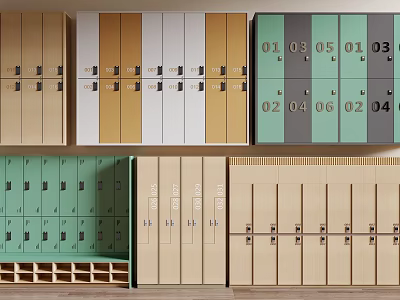 Colorful Storage Lockers With Numbered Compartments And Diverse Color Schemes 3d model