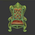 Luxurious Red Leather Single Chair With Carved Wooden Armrests And Ornate Backrest