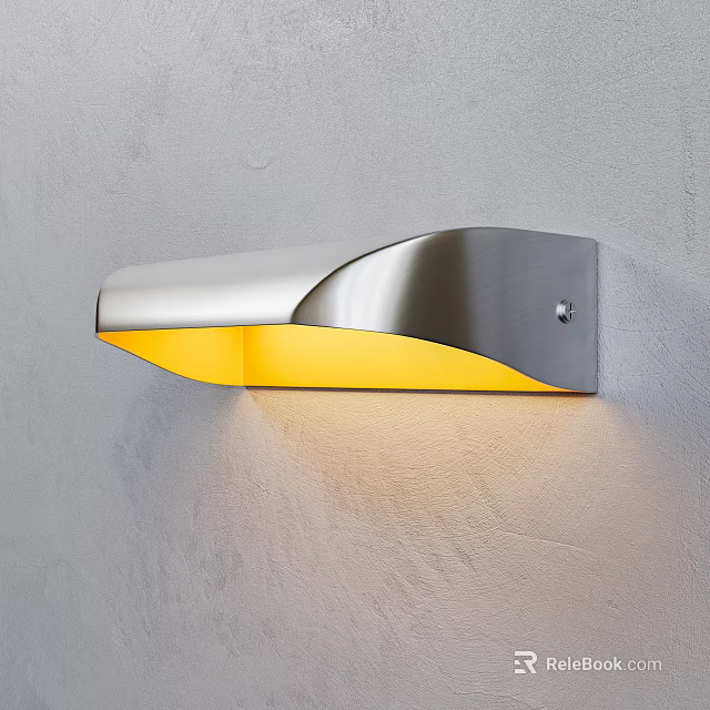 Modern Silver Metal Wall Lamp With Yellow Shade Mounted On Gray Wall 3d model 