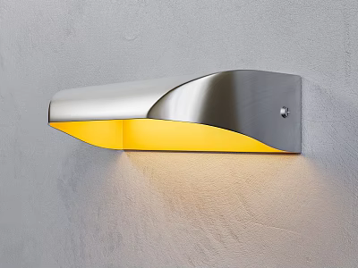 Modern Silver Metal Wall Lamp With Yellow Shade Mounted On Gray Wall 3d model