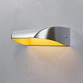 Modern Silver Metal Wall Lamp With Yellow Shade Mounted On Gray Wall