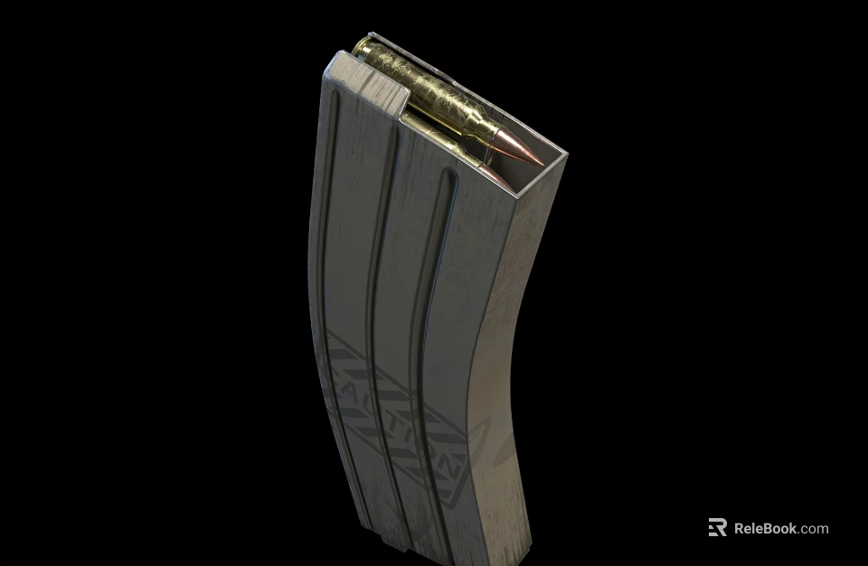 Weapon Magazine Made Of Metal With Texture Holding Shiny Bullets 3d model 