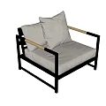Modern Leisure Chair With Black Metal Frame Beige Cushioned Seat And Soft Pillows