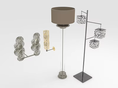 Modern Lighting Combination with Brown Shade Floor Lamp Silver Wall Sconce and Square Shades 3d model