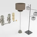 Modern Lighting Combination with Brown Shade Floor Lamp Silver Wall Sconce and Square Shades