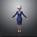 Woman Standing in Professional Blue Suit Dress With White Hard Hat Against Gray Background