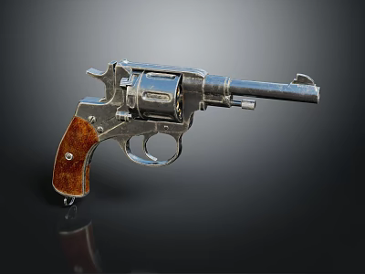 Vintage Revolver With Wooden Grip And Polished Metal Frame On Black Background 3d model