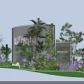 Art Installation With Green Plants White Deer Purple Flowers And Transparent Frame