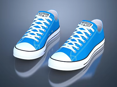 Blue Canvas Casual Sneakers with White Laces Soles Toe Caps and Label on Tongue 3d model