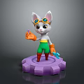 Cartoon Cat Character With Goggles Green Pants Red Boots Holding Wrench on Purple Gear Base