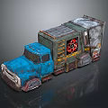 Old Blue Truck With Rusty Details Green Gray Body And Radioactive Symbol