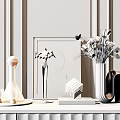 Modern Decorative Ornament Collection With Vase White Flowers Sculpture Frame And Books
