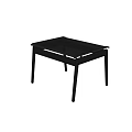 Modern Black Footstool With Sleek Metal Legs And Flat Surface