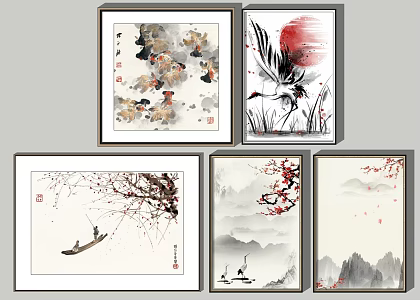 New Chinese Landscape Painting Decorative Hanging Painting 3d model
