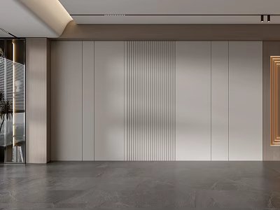 Modern Minimalist Sofa Background Wall With Vertical Striped Panels And Light Colored Decor 3d model
