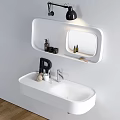 Modern White Bathroom Vanity With Wall Mounted Mirror Toiletries Faucet And Towel