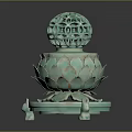 Turquoise Decorative Furniture Piece With Hollow Sphere And Lotus Shaped Base