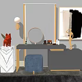 Modern Dressing Table Interior With Marble Counter Round Mirror Stool And Decorative Art 3d model