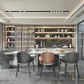 Modern Restaurant Interior With Dining Table Chairs Marble Counter And Lighting 3d model