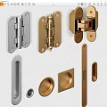 Decorative Metal Hardware Fittings With Hinges Handles Knobs In Silver And Gold 3d model
