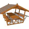 Wooden Pergola With Tiled Roof And Outdoor Table Benches For Garden Patio