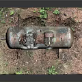 Old Rusted Vintage Industrial Equipment Model with Dirt and Grass Base