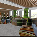 Bright Modern School Building Study Area With Wooden Ceiling Green Bookshelves And Colorful Rugs