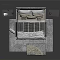 Modern Double Bed With Pillows Comforter Side Tables Footstool Decorative Painting And Rug