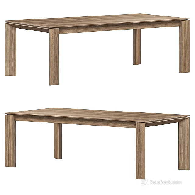 Simple Solid Wood Dining Table With Rectangular Top And Sturdy Legs Design 3d model