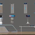Modern Self Service Kiosks Standing Wall Mounted Interactive Displays And Robotic Assistant 3d model