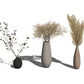 Vases With Black White Striped Styles Holding Brown Beige Yellow Dried Flowers On Minimalist Background