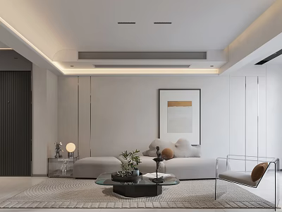 Modern Open Living Dining Room Interior With Sofa Coffee Table Wall Art And Rug 3d model