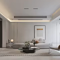 Modern Open Living Dining Room Interior With Sofa Coffee Table Wall Art And Rug