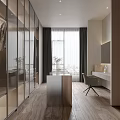 Modern Walk in Closet Interior Design With Glass Door Cabinetry Dressing Table And Chair