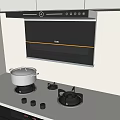 Modern Kitchen With White Countertop Gas Stove Range Hood And Cooking Pot