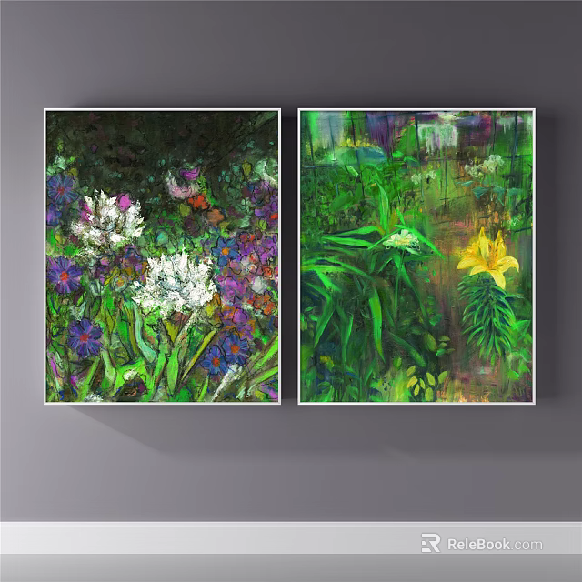 Vibrant Botanical Paintings With Colorful Flowers Green Plants And Natural Floral Art 3d model 