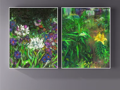 Vibrant Botanical Paintings With Colorful Flowers Green Plants And Natural Floral Art 3d model