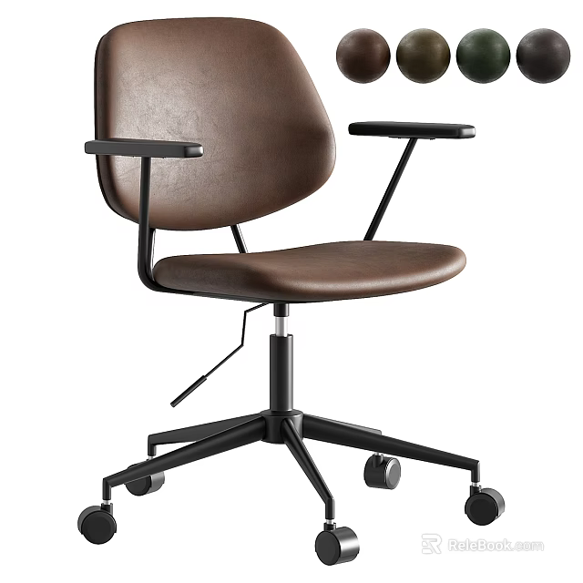 Brown Leather Armchair With Black Frame And Wheels For Office Use 3d model 