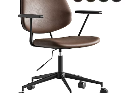 Brown Leather Armchair With Black Frame And Wheels For Office Use 3d model
