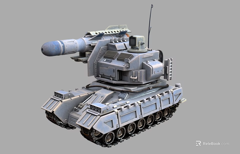 Modern Military Tank with Large Missile Launcher Tracked Chassis and Antenna 3d model 